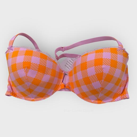 Savage X Fenty Gingham Remix Padded Low Balconette Bra | 36DD | Pink Orange - Picture 3 of 5